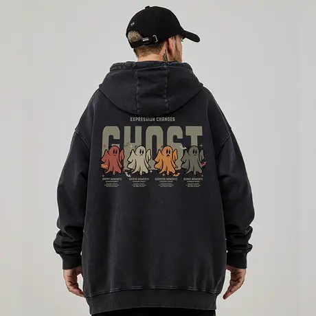 重磅美式复古嘻哈大码卫衣男连帽纯棉水洗做旧高街加绒春秋款冬季图片