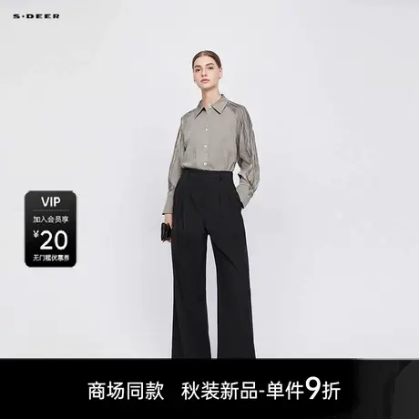 【商场同款】sdeer圣迪奥女OL风翻领肌理褶皱长袖衬衫S25380508商品大图