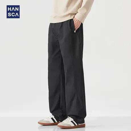 hansca290g黑色直筒休闲裤男秋季2025新款宽松大码拼接百搭长裤子商品大图