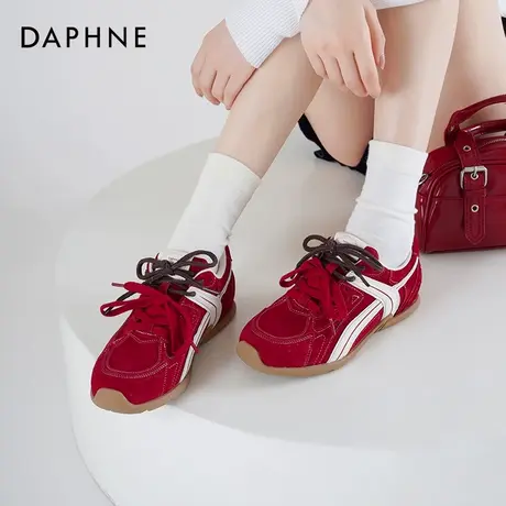 达芙妮云软德训鞋女2025新款秋季女鞋子女复古百搭红色休闲运动鞋商品大图