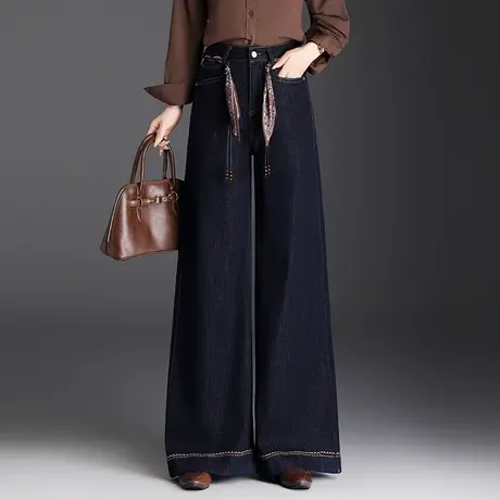 气质宽松阔腿牛仔裤女2025秋季新款高腰垂感通勤大脚裤休闲长裤子商品大图