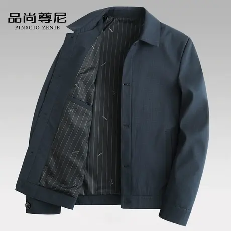 爸爸外套春秋款千鸟格翻领纽扣门襟中老年休闲夹克衫男士春装新款商品大图