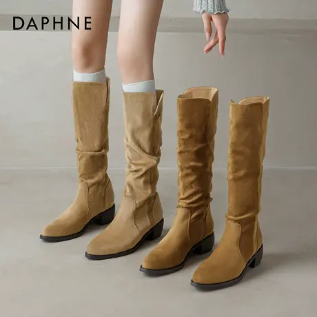 达芙妮长筒靴女2025年巨好看的靴子秋冬复古美拉德高筒堆堆骑士靴图片