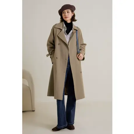 弥古卡其色时尚翻领风衣外套女款2023秋季新款小个子收腰气质大衣商品大图