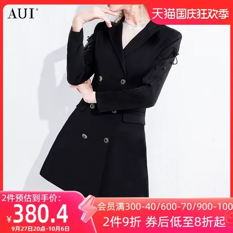 AUI黑色高端职业正装西装外套2023春秋新款设计感小众修身西服女图片