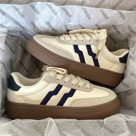 复古百搭皮面小白鞋女2023年春季新款小众港风休闲chic潮学生板鞋商品大图