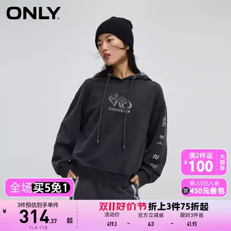 【买5免1】【上新】ONLY奥莱通勤风百搭宽松字母印花连帽卫衣女商品大图