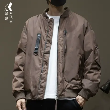 新国标90白鸭绒羽绒服男冬季潮牌工装外套宽松大码棒球服飞行夹克商品大图