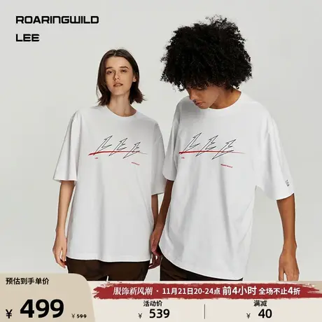 【Lee x ROARINGWILD】23秋冬新品舒适版白色印花男女同款短袖T恤图片