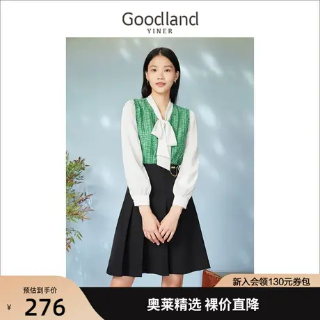 音儿美地女装2023春季新款通勤撞色设计感假两件粗花呢衬衫上衣商品大图