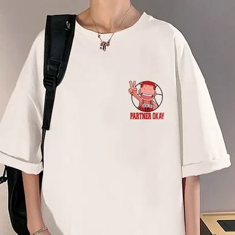 夏季天才印花短袖t恤男潮牌宽松圆领日系动漫青少年港风半袖体恤t商品大图