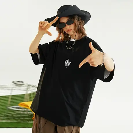 Nuthink美式潮牌ins简约风短袖T恤男夏季宽松大码半截袖情侣装潮商品大图