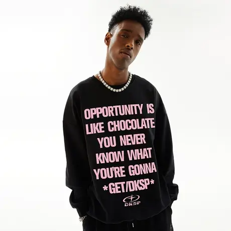 Nuthink宽松欧美潮牌字母圆领卫衣男无帽高街大码男款春季上衣潮商品大图