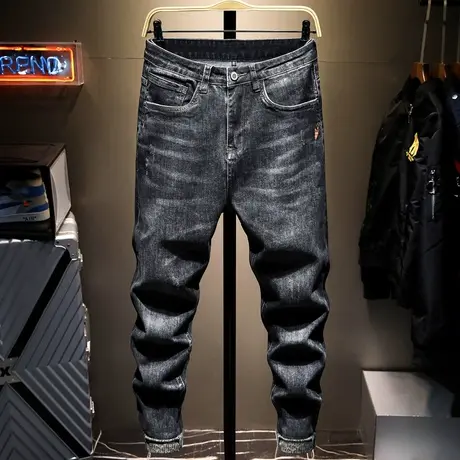 日系复古做旧夏季烟灰色牛仔裤男潮牌弹力宽松韩版潮流长裤子直筒商品大图