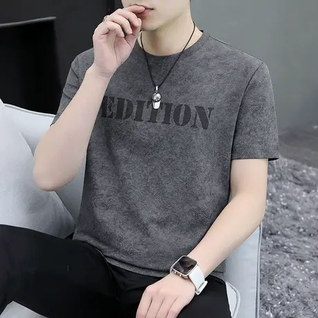 男式短袖T恤2025夏季高端欧货圆领上衣服复古休闲百搭半袖体恤衫商品大图
