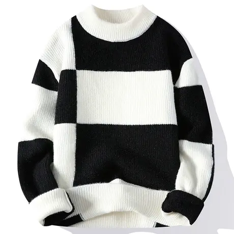 拼色毛衣男圆领内搭潮牌秋冬款毛衫线衣帅气套头打底衫男士针织衫商品大图