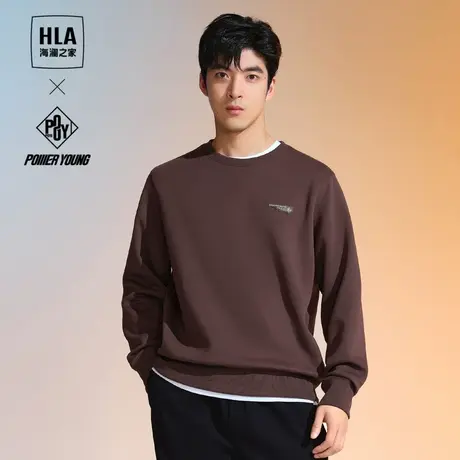 【加绒】HLA/海澜之家暖+保暖圆领卫衣2023秋冬纯色套头上衣男商品大图