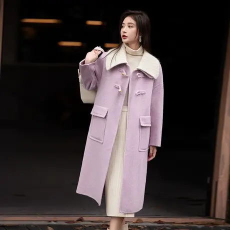 时尚双面呢大衣2023年冬季新款可拆卸领子温柔淑女百搭中长款呢子图片