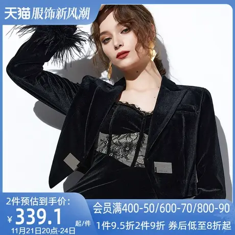 AUI黑色复古名媛气质短款外套女2024秋冬新款法式高级感修身上衣商品大图