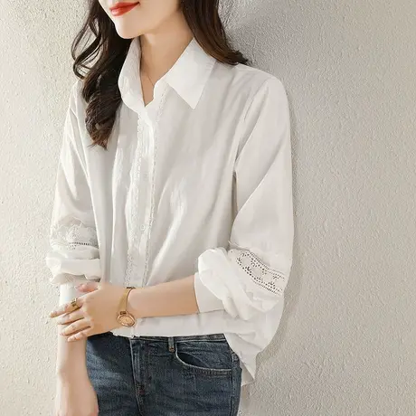 长袖白衬衫女设计感工装通勤2023春秋季新款宽松别致衬衣上衣小众商品大图