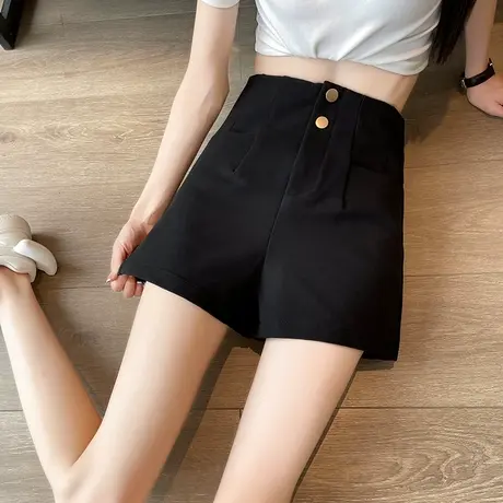 时尚高腰黑色西装短裤女夏季2023年新款a字宽松显瘦休闲阔腿热裤商品大图