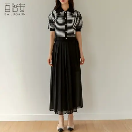 百洛安垂坠显瘦阔腿裤女九分裤2023夏新款设计感宽松休闲百褶裙裤图片