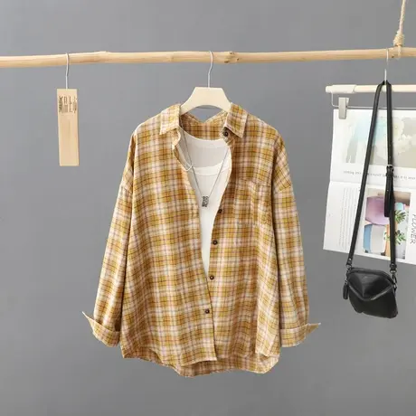 秋装新款宽松休闲外搭长袖衬衫女港味百搭格子衬衣外套上衣薄开衫商品大图