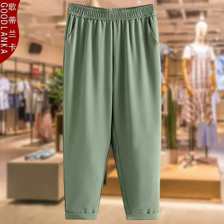 40-50岁中年胖妈妈夏装裤子大码宽松时尚松紧腰直筒休闲七分裤女图片