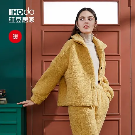 红豆居家珊瑚绒睡衣女秋冬家居服外穿法兰绒冬季加厚保暖套装商品大图