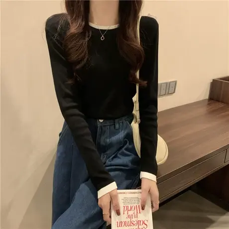 长袖t恤女装2024早秋季新款内搭打底衫女春秋冬修身显瘦长袖上衣商品大图