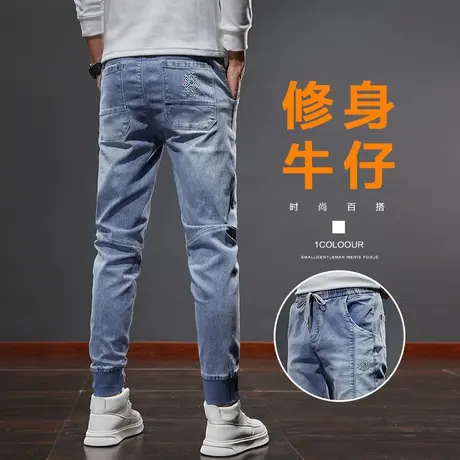 秋季男士痞帅气拼接美式复古工装春秋款男生高端直筒休闲牛仔裤子商品大图