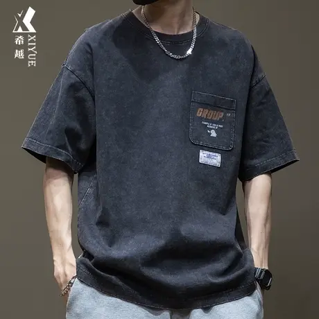 重磅纯棉男装短袖t恤男加肥加大宽松大码男士夏季新款口袋上衣潮商品大图