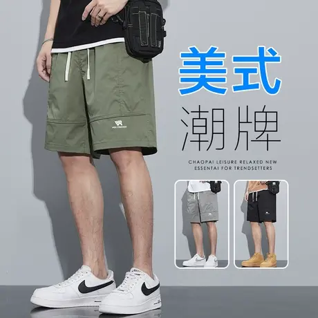 夏天短裤男士夏季休闲男装五分松紧腰中裤薄款外穿工装大裤衩子商品大图