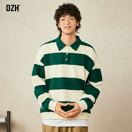 男士美式条纹卫衣男春秋季无帽2024新款长袖polo衫打底衫休闲外套商品大图