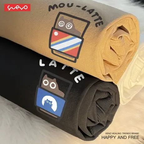 悦游 猫台拿铁 酱香拿铁无性别趣味搞笑网红短袖T恤男猫咪情侣装商品大图