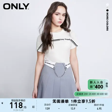 ONLY奥莱2023夏季新款休闲运动风撞色字母印花圆领T恤商品大图