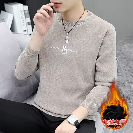 秋冬季新款毛衣男士内搭一体绒针织打底衫加绒加厚线衣保暖上衣服商品大图