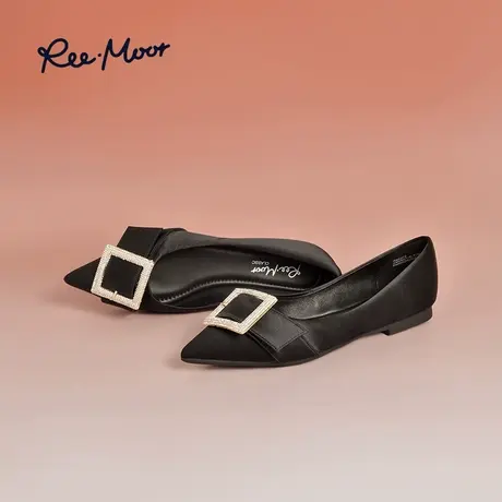 REEMOOR睿慕2025春夏新款时尚方扣一脚蹬舒适软底尖头平底单鞋女商品大图