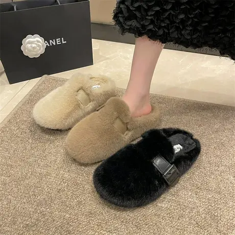 包头半拖鞋女外穿2023年秋冬季新款时尚保暖棉拖网红防滑毛毛鞋潮商品大图