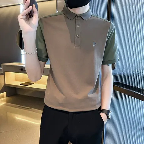 夏季男士polo衫短袖t恤翻领半袖潮牌潮流撞色修身半截袖青年体恤商品大图