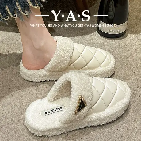 勃肯鞋包头羊羔毛毛半拖鞋女外穿秋冬孕妇懒人办公室面包穆勒棉拖商品大图