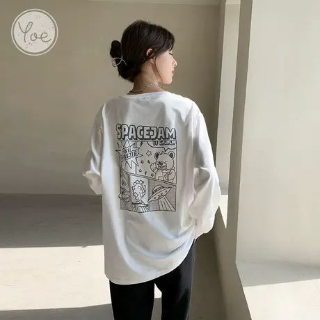 yoe体恤打底衫长袖t恤女纯棉卡通上衣显瘦百搭白色内搭女装休闲图片