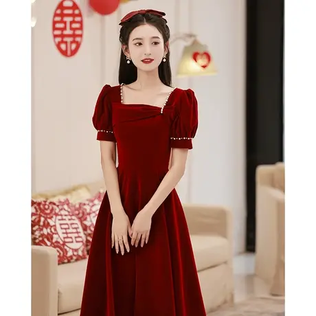 敬酒服新娘2023新款酒红色平时可穿连衣裙夏季答谢宴礼服订婚惊艳商品大图