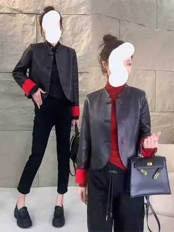 国风缎面皮衣外套女2024年早春新款欧货宽松显瘦中式洋气pu皮上衣商品大图