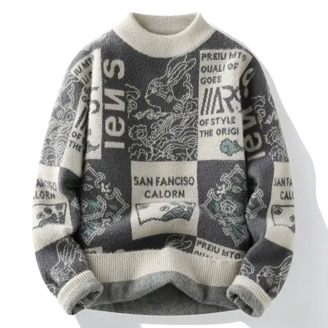 日系复古毛衣男秋冬季加厚慵懒半高领针织打底衫青少年内搭毛线衣商品大图