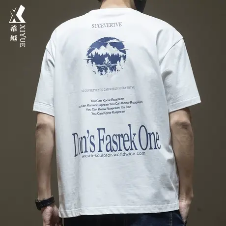 户外骑行印花短袖T恤男春季260g重磅宽松大码男士纯棉三本针上衣商品大图