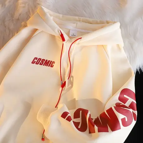 设计感高街连帽卫衣女ins潮牌秋冬加绒加厚宽松bf慵懒风大码外套商品大图