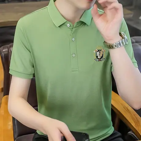 男士短袖t恤夏季刺绣花潮牌修身上衣服翻领polo衫休闲青年爸爸装图片
