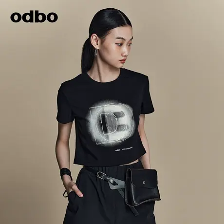 odbo/欧迪比欧原创设计潮流印花短袖T恤女夏季2023年新款短款上衣商品大图