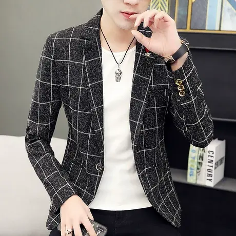 2021春季休闲西装外套男韩版修身帅气潮流商务正装青年男士小西服商品大图